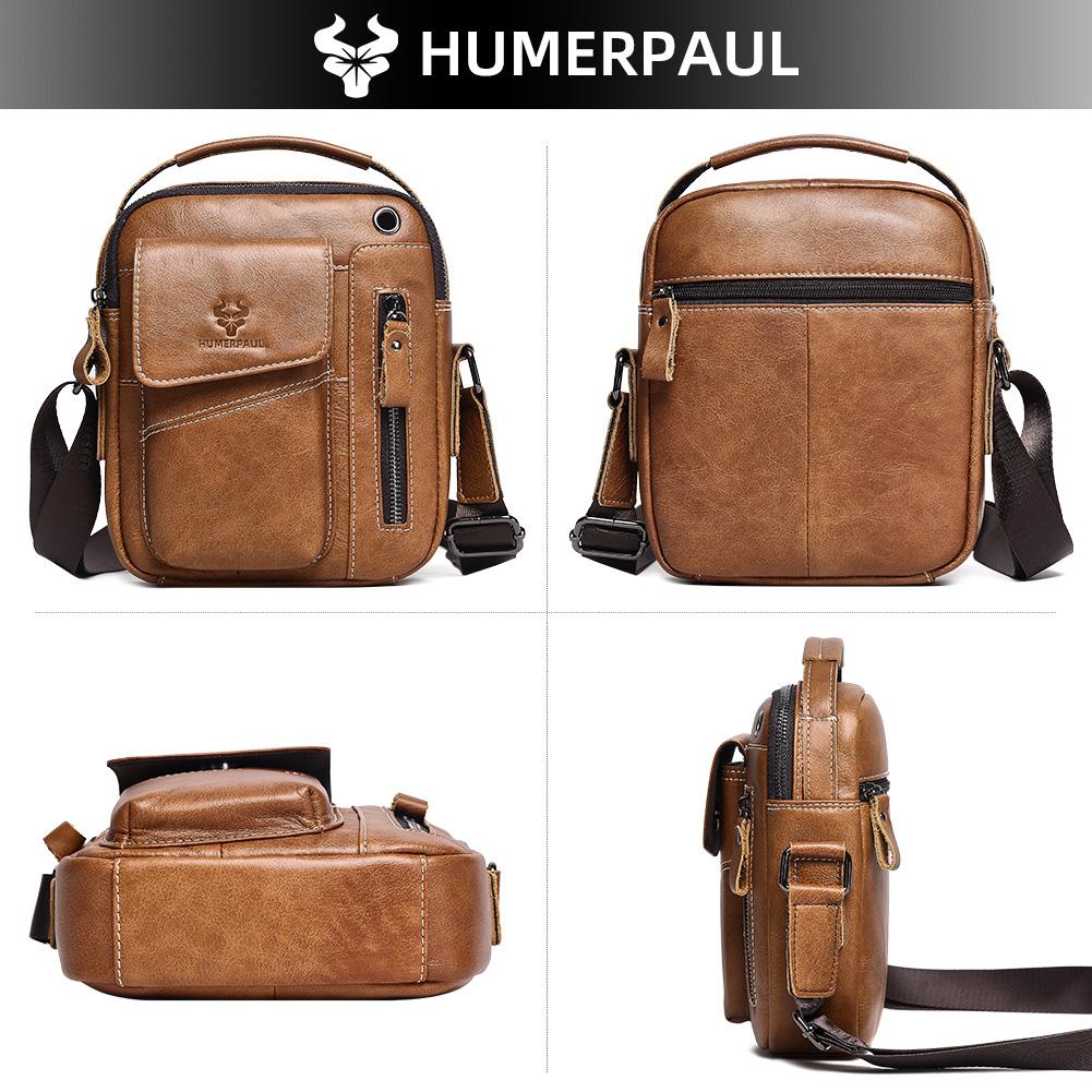 Humerpaul Men Leather Messenger Bag Multifunctional Shoulder Bag Handbag Briefcase Travel Backpack