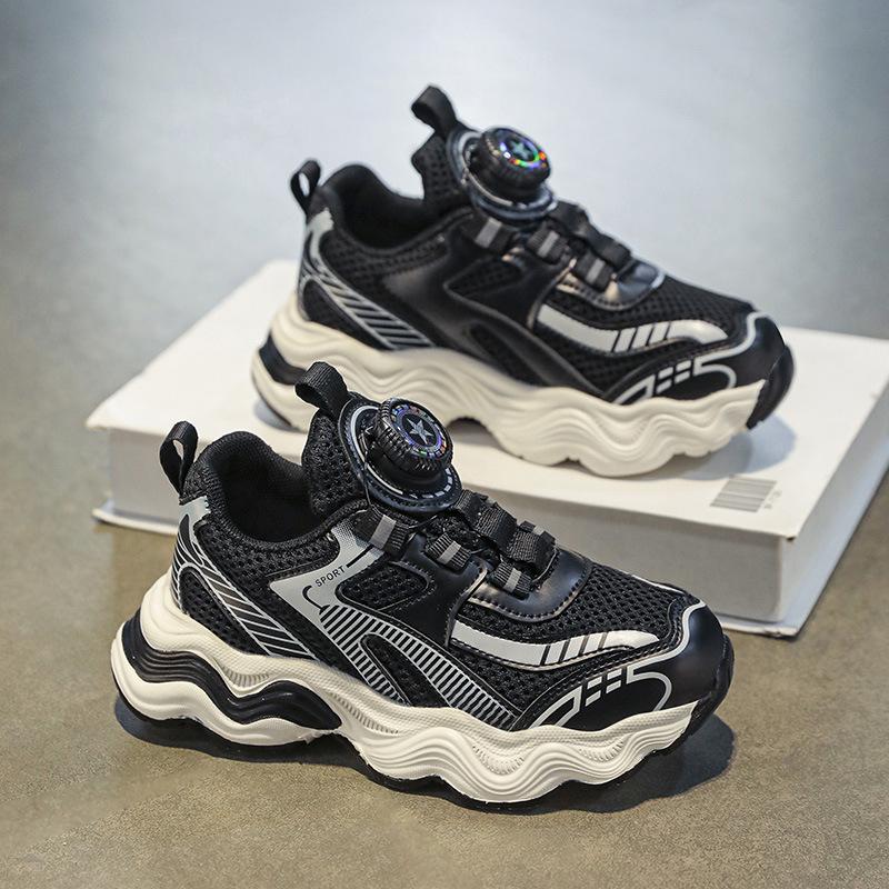 Summer breathable primary school students mesh button sports shoes lace-free girls non-slip wear-resistant lightweight sports running shoes