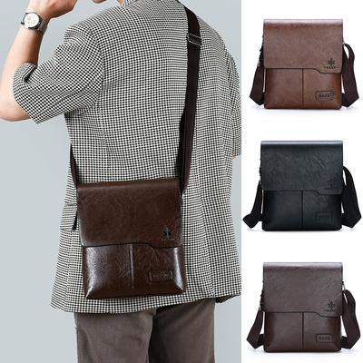 Vintage Solid Color Pu Leather Shoulder Bag Men Simple Business Crossbody Bag Large Capacity Casual Messenger Bags