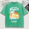 Daytona Beach Florida Wide Open Fun Print Snow Wash Mens T-Shirt O-Neck Tee Soft Cotton Top Trendy Unisex Short Sleeve