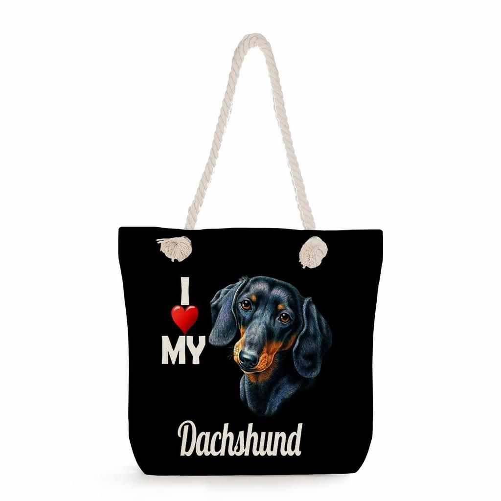 Sausage dog print thick rope single-shoulder beach bag 7274 CLE
