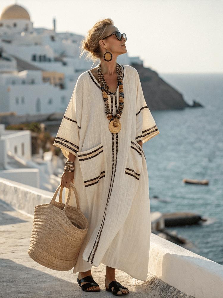 Women's Long Sleeve Boho Print Maxi Shirt Dress