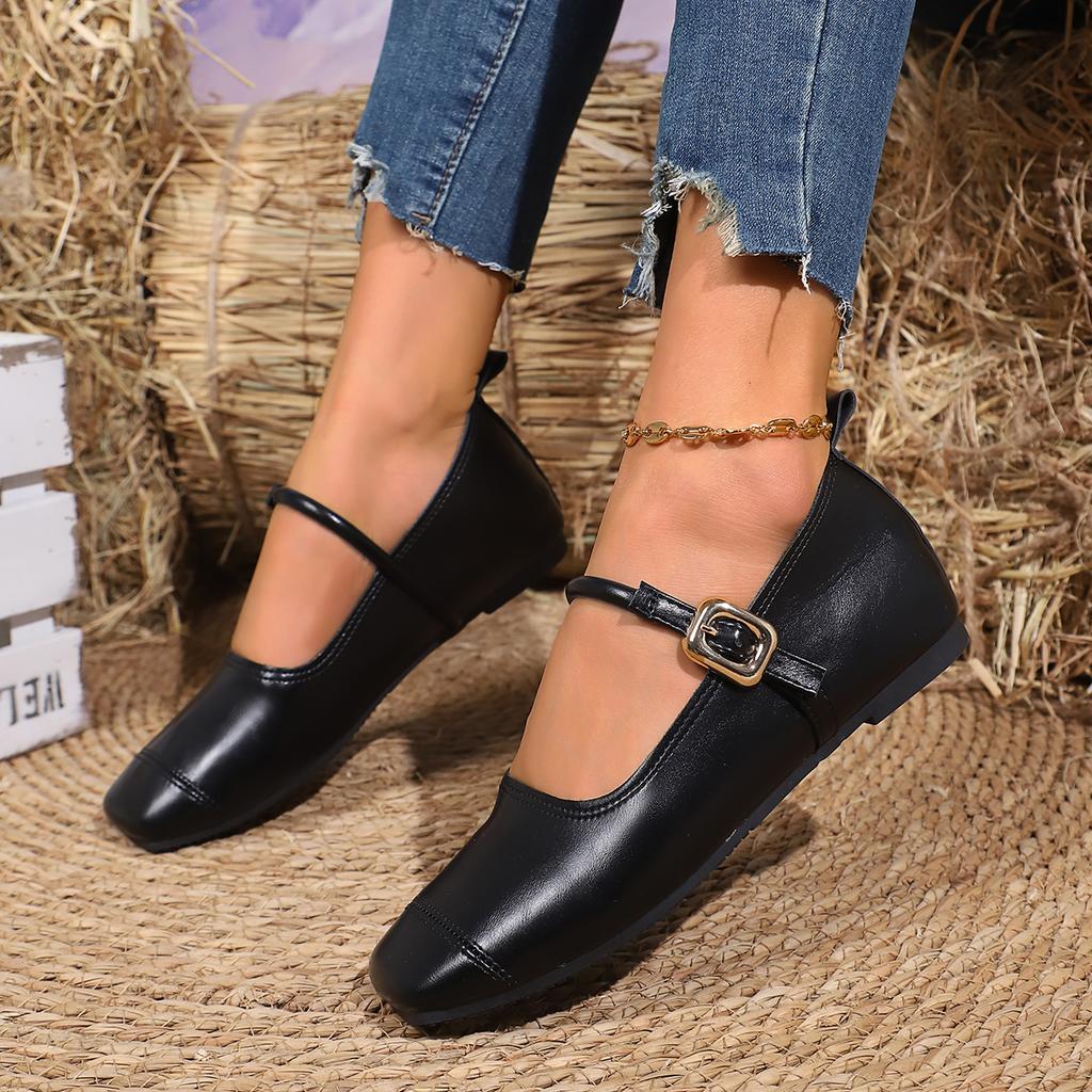 Fashion Elegant Women Shallow Flats Shoes Shallow Toe Retro Square Toe Loafers Comfortable Soft Rubber Sneakers Women Zapatos De Mujer
