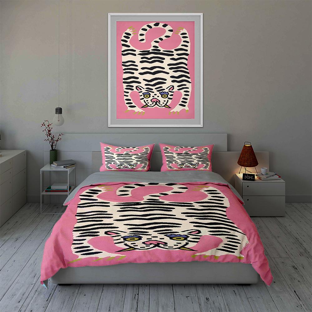 Pink Tiger Motif Bedding Duvet Cover Sets Duvet Covers Pillowcases Gifts (1 * Duvet Cover 2 * Pillowcases, Without Duvet Insert)
