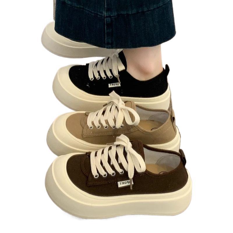 Platform Canvas Shoes Women's 2025 New Popular Summer Thin Versatile Big Head Shoes Height-increasing Sports and Leisure Board Shoes