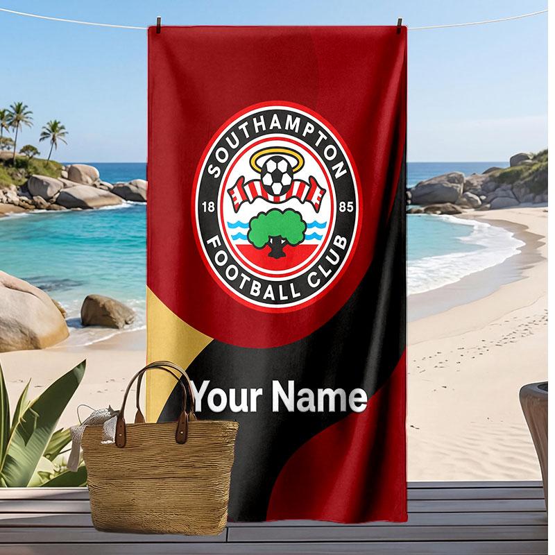 Asciugamano da Spiaggia Stampato Personalizzato Southampton FC Logo Calcio Supporto Nome Personalizzato Testo Asciugamano Assorbente Per Sport Viaggio Regalo Speciale