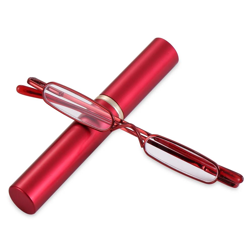Spring Hinged With Portable Clip Case Men Women Readers Slim Reading Glasses With Pen Clip Tube Case Slim Pen Reading Glasses
