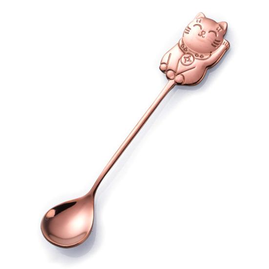 Yousheng Food Grade Coffee Spoon Thicken 304 Stainless Steel Ergonomic Handle Lucky Cat Stirring Spoon Party Supplies