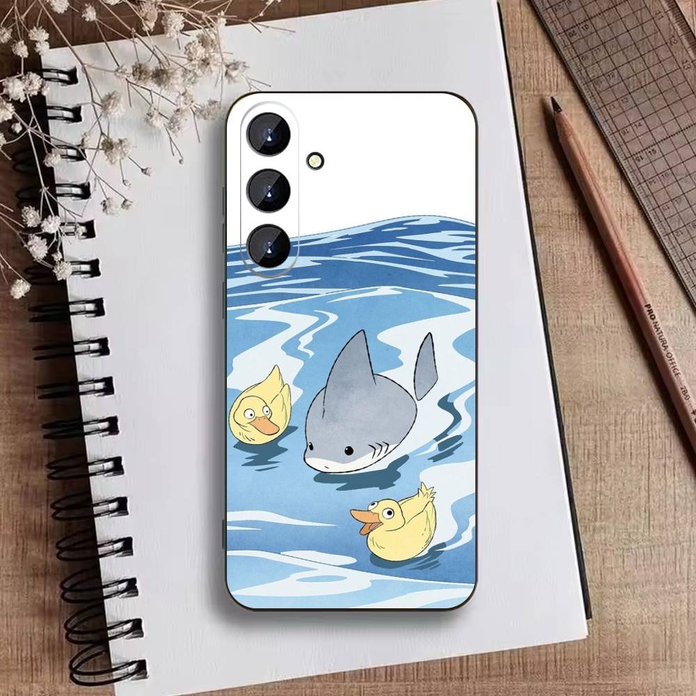 J-Cute Shark Phone Case For Samsung Galaxy A73,21,22,32,71,53,52,51,80,5G Soft Black Cover