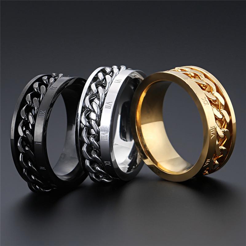 Modyle Gold Color Roman Numerals Ring Stainless Steel Men Women Spinner Chain Ring Bijoux Bague Femme Anillos Mujer