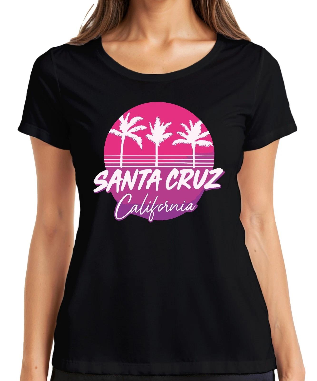 Santa Cruz California Palmen Retro Surfer Strand Küste Urlaub Damen T-Shirt S