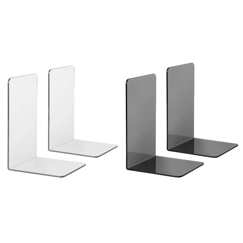 2 Pcs L-Shaped Transparent Book Ends Fall-resistant Acrylic Book Ends Clear Acrylic Bookends for Shelves Organizer