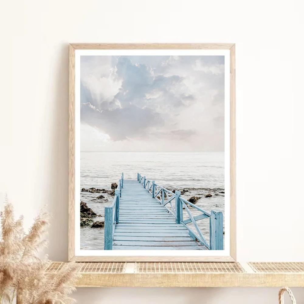 Nature Beach Sea Waves Coastal Pampass Grass Reed Sky Bus Photography Nordic Poster Canvas Printing Wall Home Decor