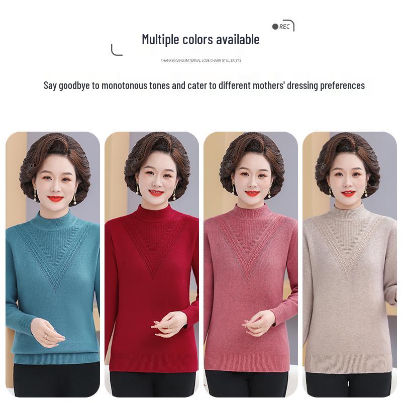 Women's Winter Half-High Collar Thick Knit Sweater for Mid-Aged and Elderly 5 New Styles