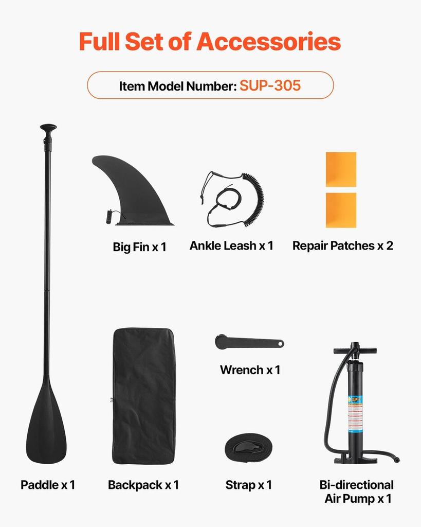 Inflatable Stand Up Paddle Board, 3.05m X 84cm X 15cm Wide Ultra-Light SUP Paddleboard, All Accessories Included, Pump, Paddle, Fin, Backpack, Ankle