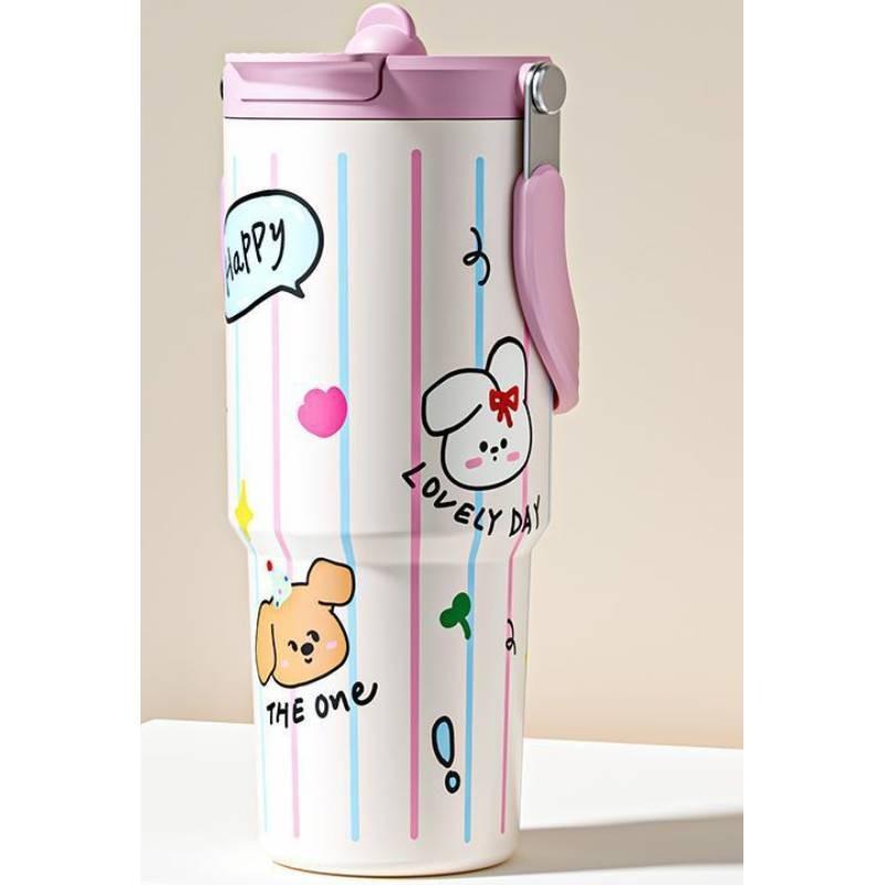 Cartoon Bunny Insulated Travel Mug With Handle And Stainless Steel For Kids And Adults