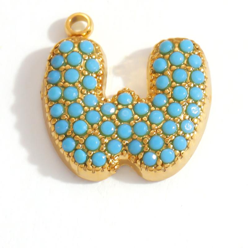 Capital A-Z Initial Letter Pendants Pave Blue Synthetic Stone Minimalist Jewelry Charm for DIY Craft Accessory