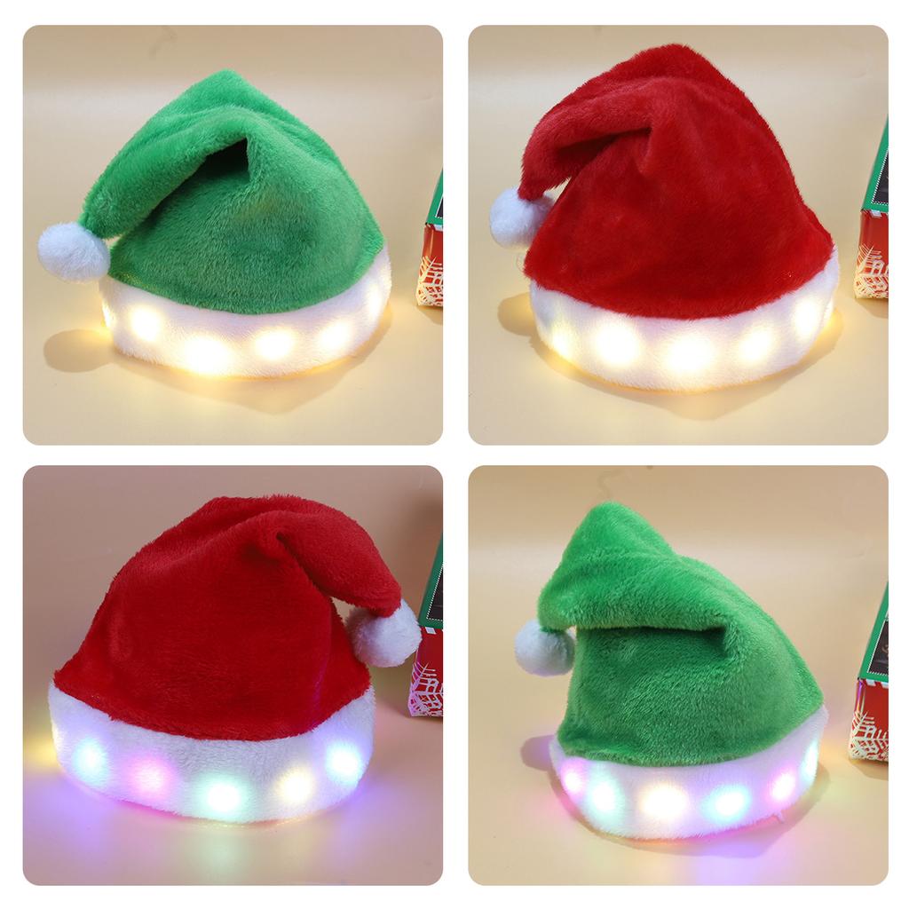 Glowing Santa Hat Christmas Plush Party Hat for Parents Kids Festival Santa Cap Family Gathering Props Christmas Hat