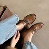 High Quality | 2.5cm British Style Brown Loafers Women's One-pedal Low-heeled Beanie Small Leather Shoes Horse Buckle Single Shoes