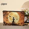 Heavy-duty Canvas Pouch Storage Bag, with Smooth Zipper, Thickened Polyester Large Capacity Thick Bag Cosmetic Halloween Witch Pumpkin Pattern Printed