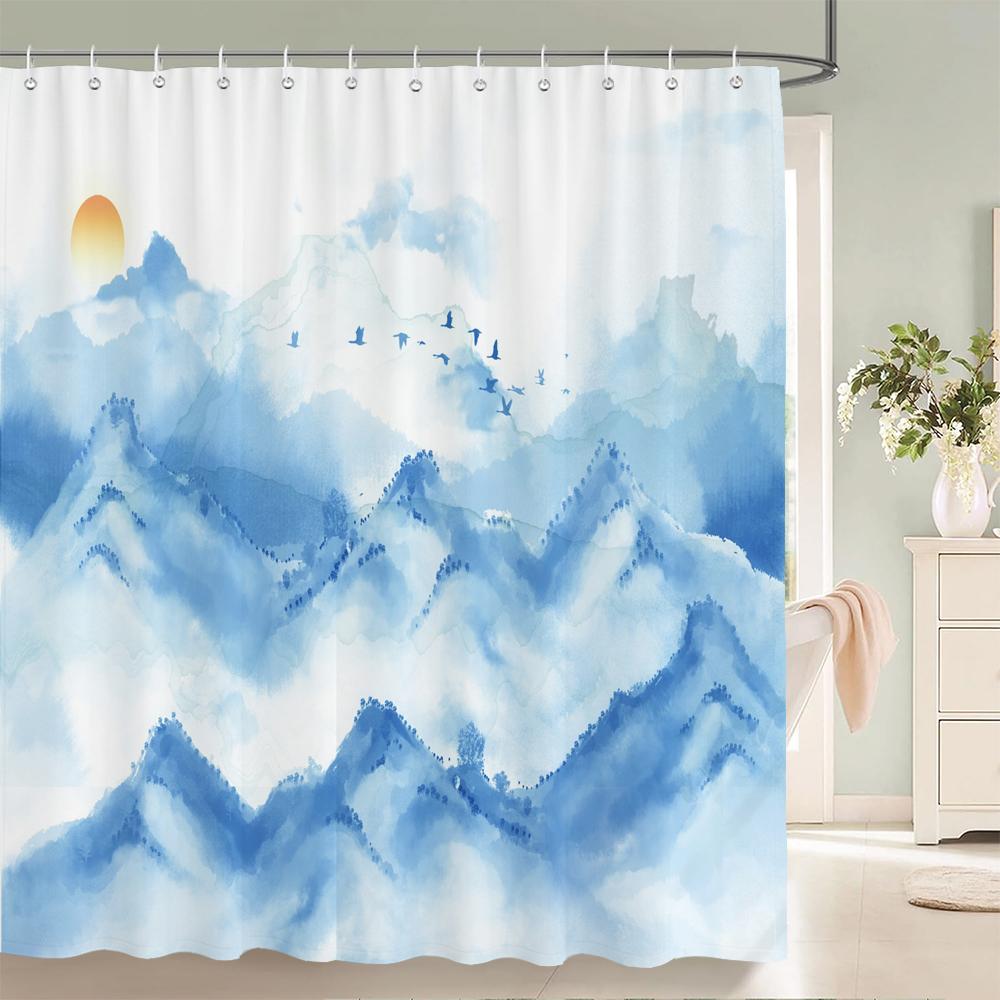 Flowers Birds Bath Curtain Waterproof Fabric Shower Curtains Floral Leaves Landscape Printing Bathroom Screen Home Decoration