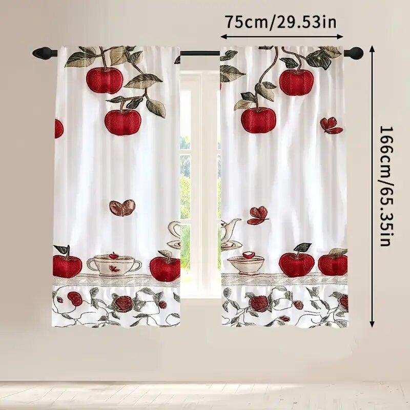2 Pieces - Apple Pattern - Pole Bag Curtains, Bedroom, Living Room And Kitchen Decoration, Home Decoration, Window Decoration