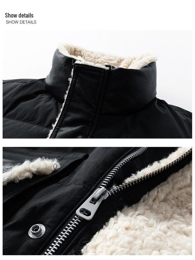 MLB & NY Co-Branded 2025 Winter Men's Down Jacket with Lamb's Wool Patchwork