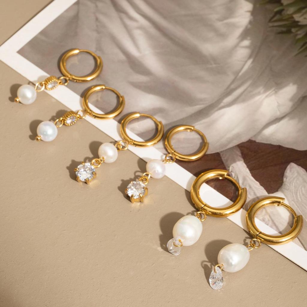 Elegant Zirconia Pearl Stainless Steel & 18K Titanium Ear Cuffs for Women