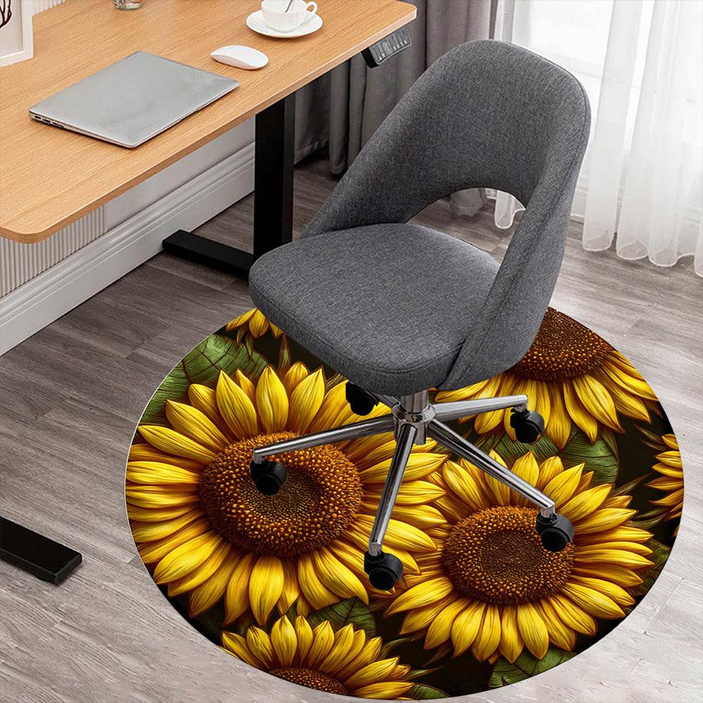 1pc Sunflower Pattern Round Chair mat office Area Rug - Non-Slip, Floor Mat for Office, Bedroom, Ideal home decor gift p0105094