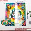 2D Flat Printing 2pcs Curtains Birthday Tie-Dye Celebration Digital Printed Polyester Drapes Family Party Decoration Perfect for