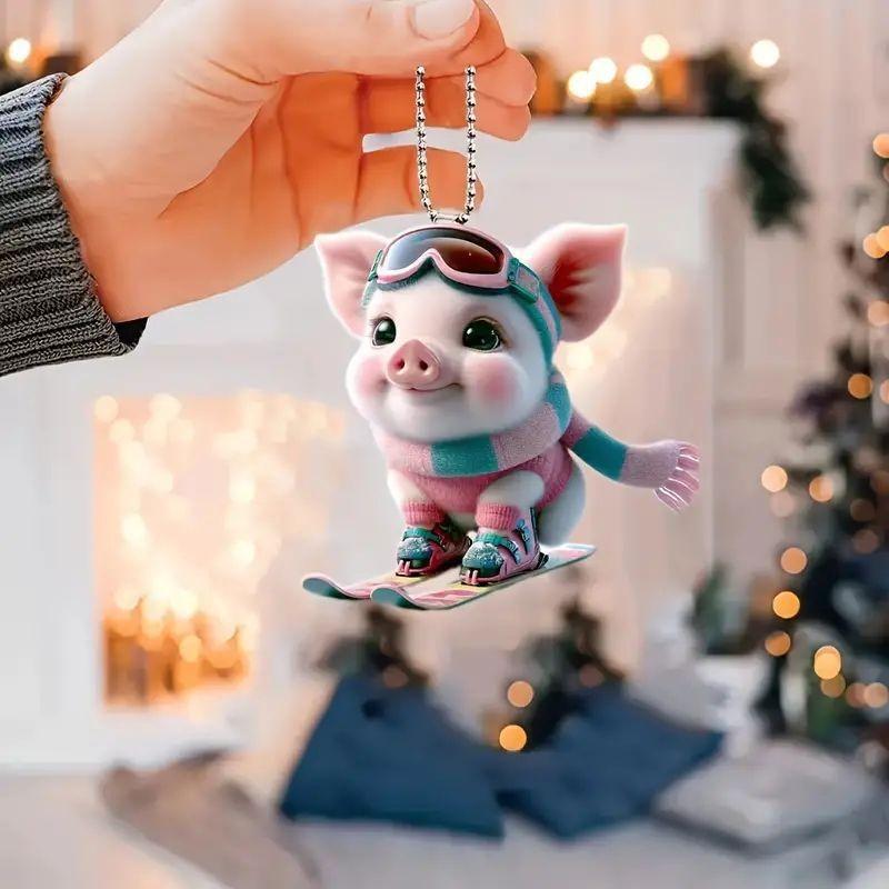 Flat Acrylic Whimsical Pig Car Decoration For Cheerful Auto Interior Style