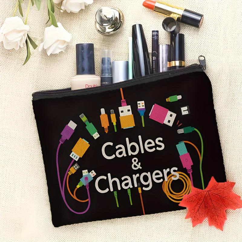 1pc Tech Accessories Organizer Pouch–Colorful Icons Design Travel Makeup Bag, Portable Storage for Chargers, Cables, Power Banks