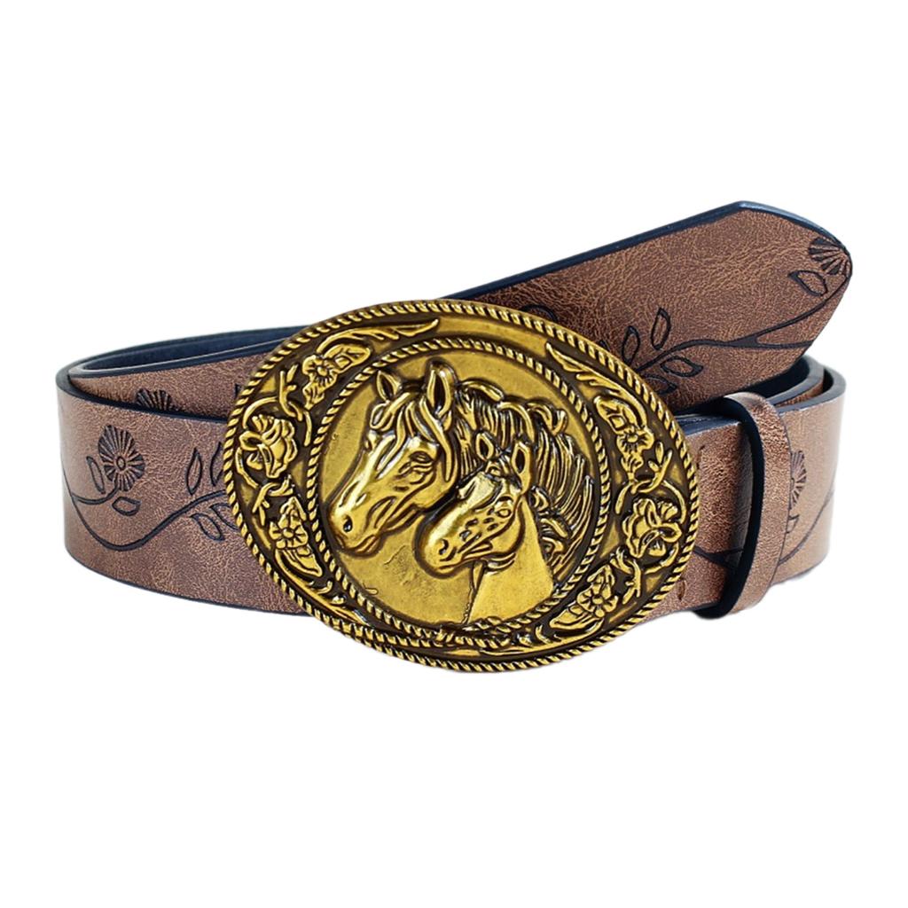 Waist Belt Punk Chain for Cowboy Cowgirl Carved Horse Buckle Retro Floral Buckle Waist Chain Sexy Belt