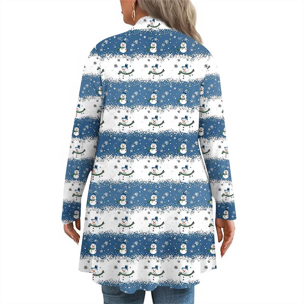 Women's Fall And Winter Fashion Casual Print Long Sleeve Mid-Length Cardigan Jacket