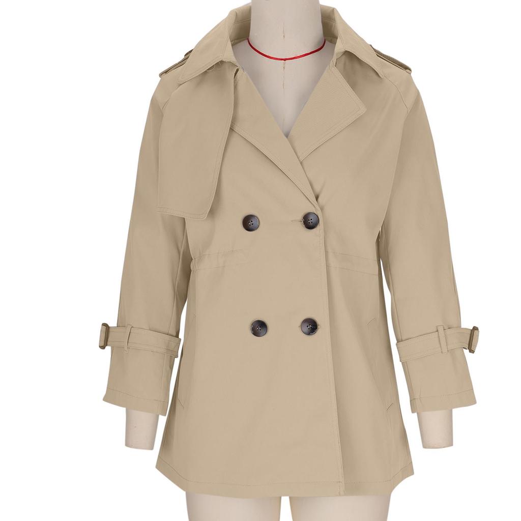 Women's Casual Lapel Double-breasted Windbreaker Jacket Long-sleeved Solid Color Jacket