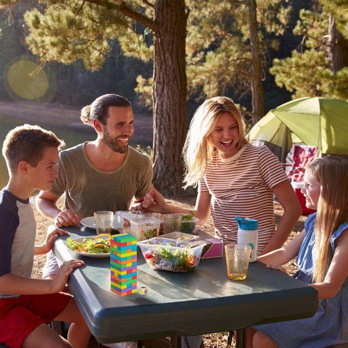 Relaxdays jeu en bois, 48 blocs à empiler, dé, pour enfants dès 3 ans, habileté, tour infernale, multicolore