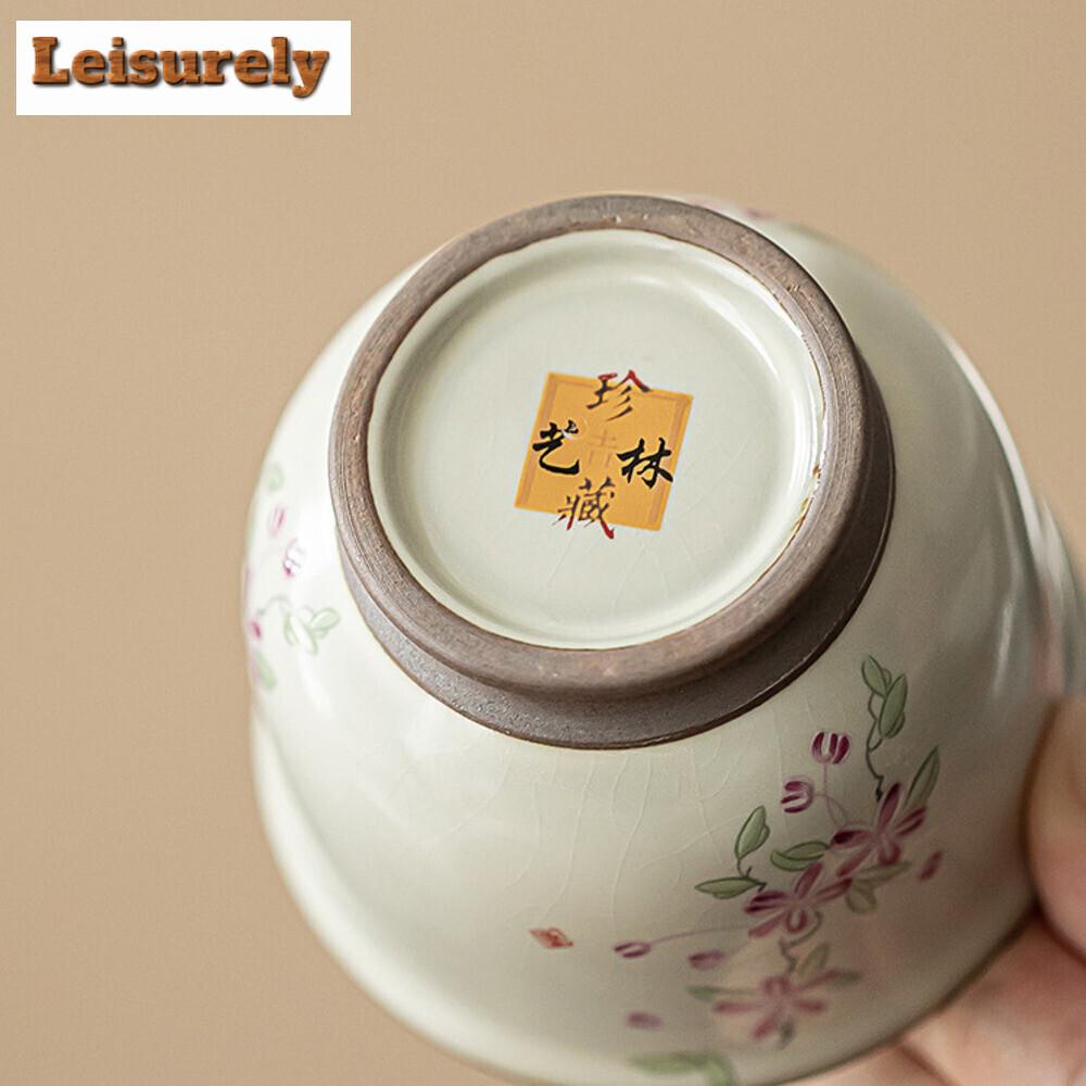 110 ml Imitation Song Ru Kiln Keramik-Teetasse mit Pfirsichzweig, Ruyi-Tasse, einzelne Teeschale für den Haushalt, persönlicher Becher, Chazhan, chinesisches Teeservice