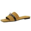 Retro square head flat bottom one-word flip shoes for women's summer wear new fashion with skirt beach cool slippers