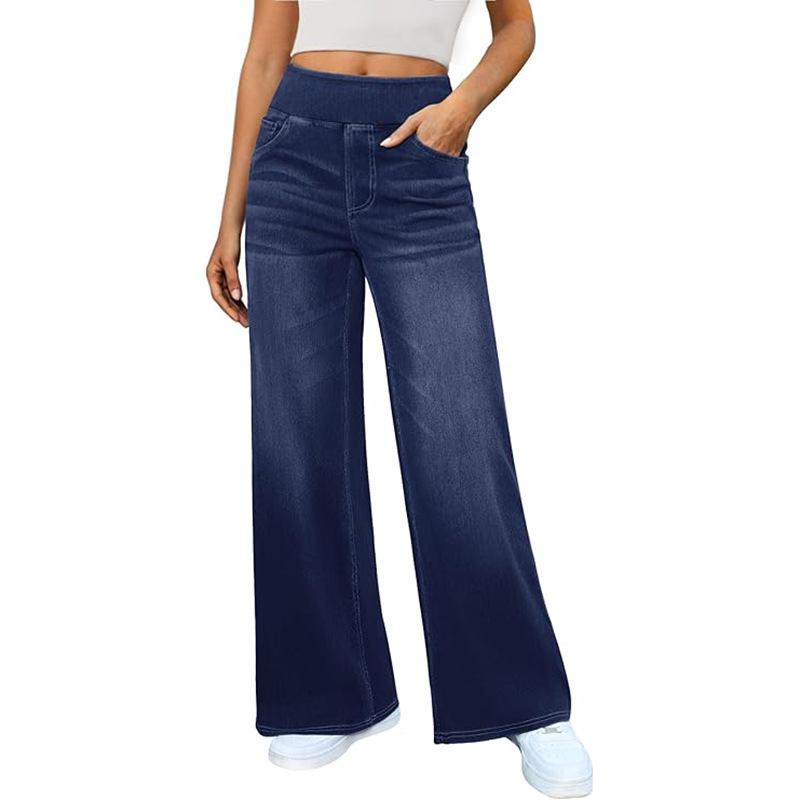 2025 High Waist Women's Wide Leg Jeans with Elastic Abdominal Control