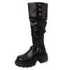 Fashion retro style thick heel leather boots belt buckle platform boots women's autumn and winter fashion high heel knight boots trend