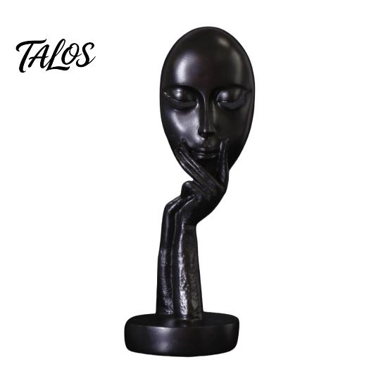 Talos Abstract Contemplative Face Resin Sculpture, Minimalist Hand-on-Chin Bust Statue for Desk Living Room Office, Creative Art Decor Entryway
