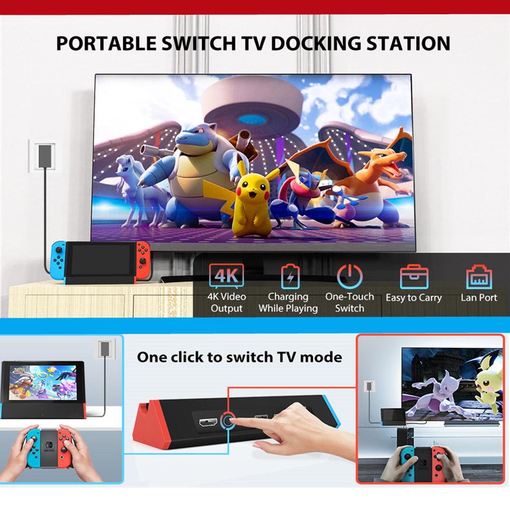 Tragbare TV-Dockingstation für Nintendo Switch/Switch OLED mit 4K HDMI-kompatiblem Adapter/Typ-C-Anschluss/USB-Anschluss