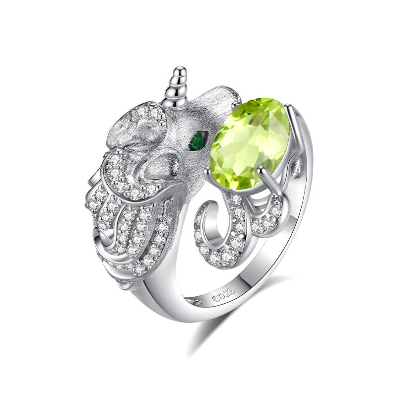 Leichter Luxus gebürstetes Handwerk Einhornring S925 Sterlingsilber eingelegt Topas Peridot Modeschmuck Geschenk