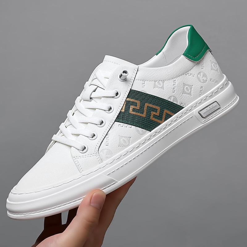 

2025 spring and autumn cowhide Doudou shoes men s casual driving shoes trendy fashion foot cover versatile sports board shoes men 44 білий