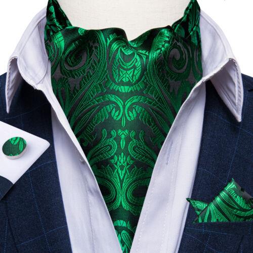 Mens Ascot Silk Cravat Blue Paisley Tie Handkerchief Cufflinks Set Formal Party