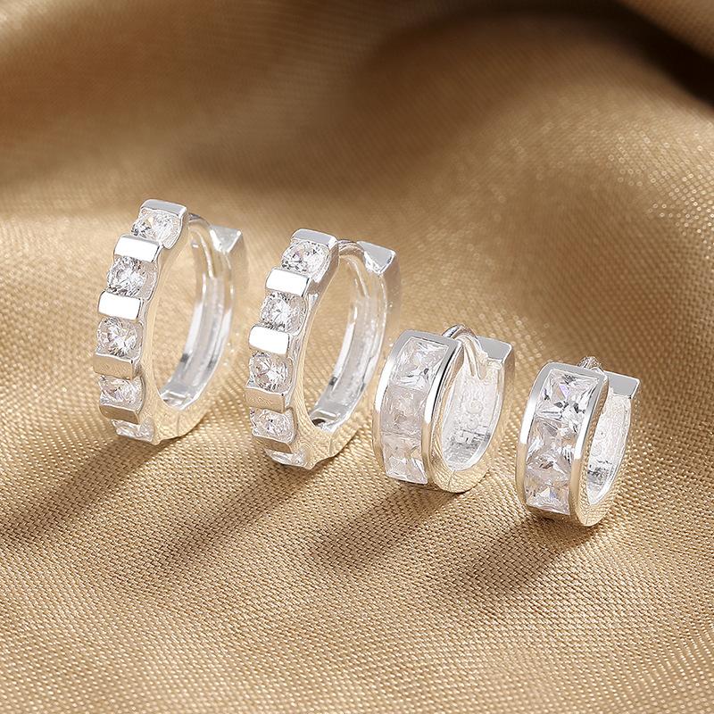 Circle Men S Zircon Ear Buckles, Niche Design Earrings, Women S Stacked Simple Single-Row Square Diamond Earrings