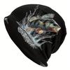 Perch Fish Mens Knit Skull Cap Black with Vibrant Leaping Fish Water Splash Design Stretchy Comfort Fit Durable Fashionab