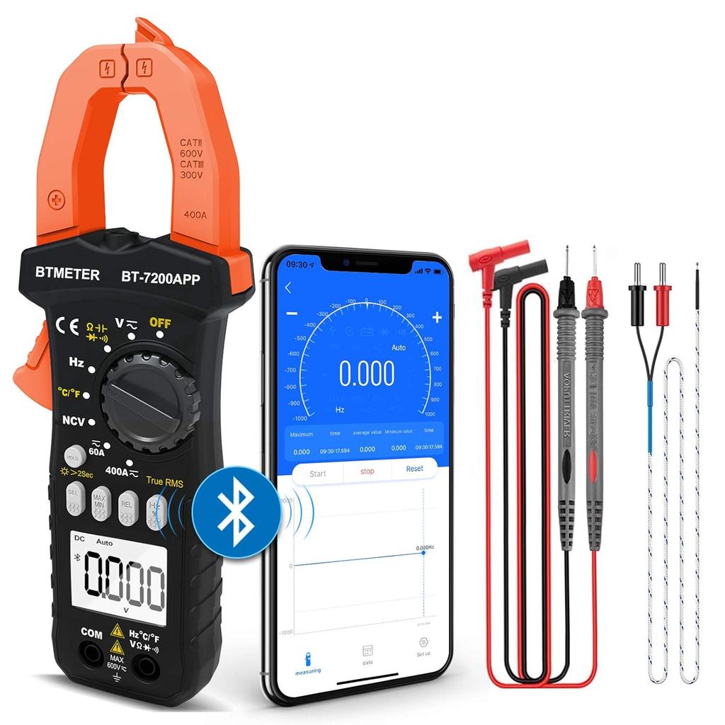 BTMETER BT-7200CAPP Digital Clamp Meter Auto Range 4000 TRMS AC DC Voltmeter Ammeter Ohm Capacitance Frequency Tester with Data Export Mini Multi