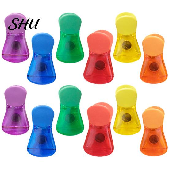 Refrigerator Magnet Clip 12Pcs Bag Sealing Anti-Slip Magnetic Sealable Food Storage Bright Color Translucent for Home Snack