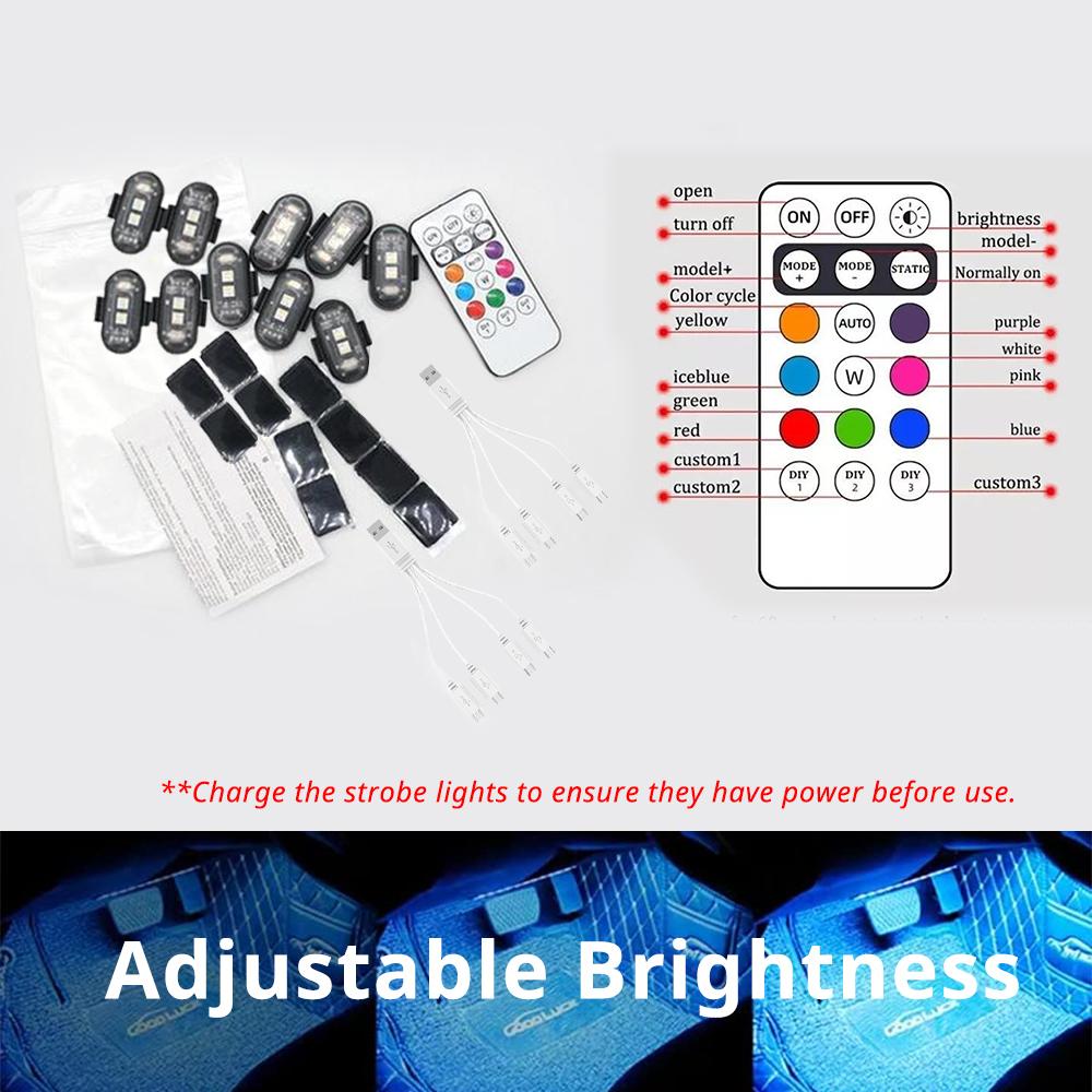 RGB LED Portable Party Lights Remote Control Wireless Lighting Rechargeable Car Footwell Light Under Glow Kit Accessories Gift